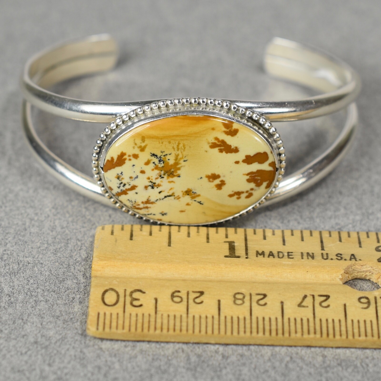 Beautiful Vintage Southwest Jasper Sterling Silver Cuff Bracelet Signed M -- 979