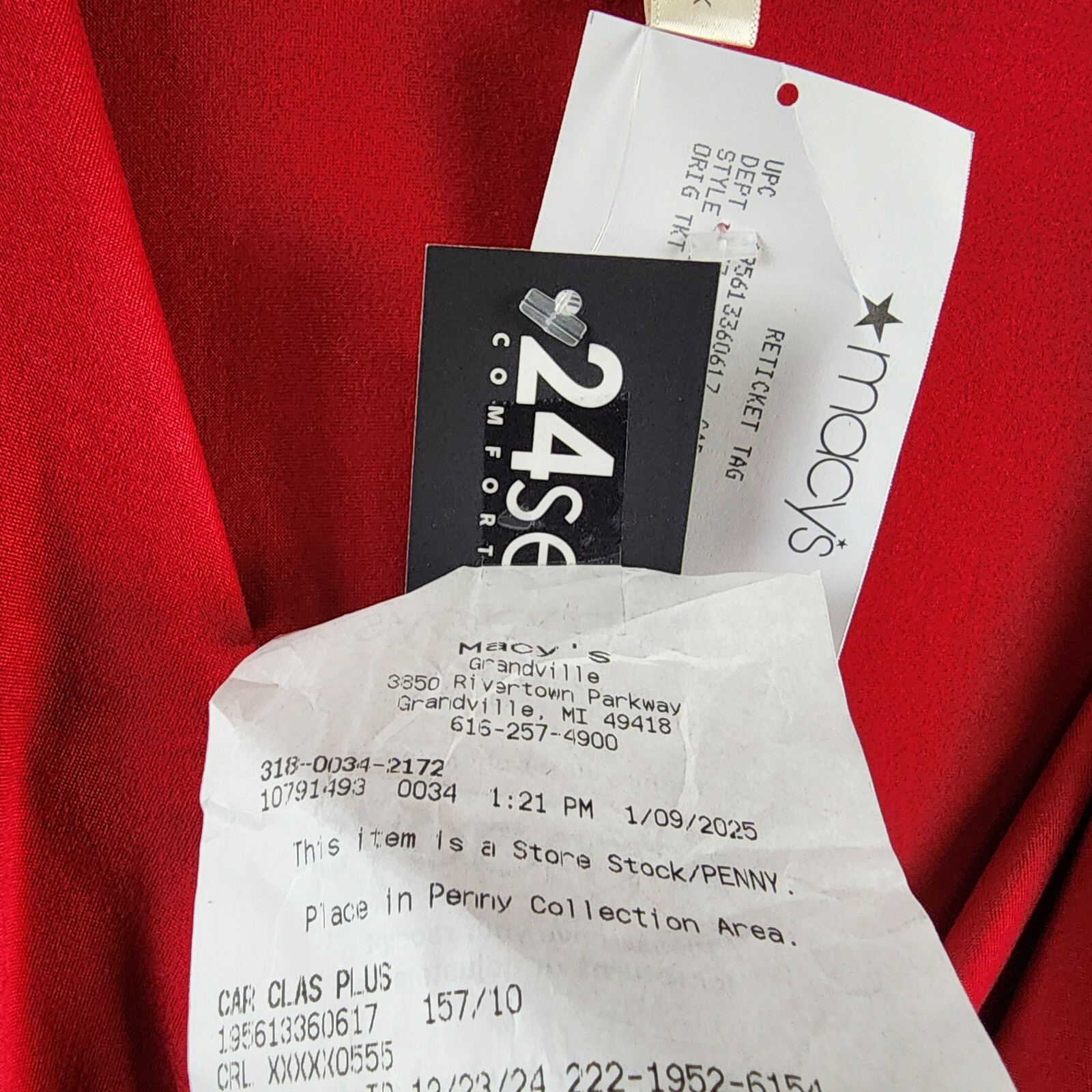 24seven Comfort Apparel Plus Size Wrap Dress Women's 1X Red 3/4 Sleeve Pullover - Picture 7 of 16