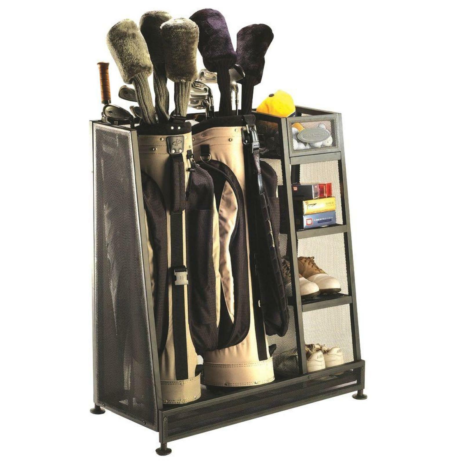 Details About Golf Bag Organizer Gear Storage Two Bags Capacity Leveling Feet 3 Shelves Rack Details About Golf Bag Organizer Gear Storage Two Bags Capacity Leveling Feet 3 Shelves Rack