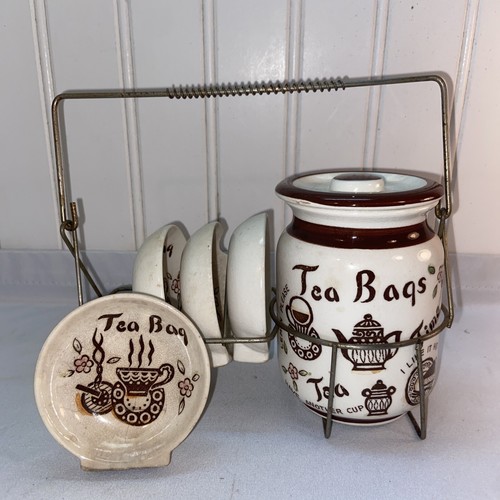 Vtg TILSO JAPAN Mid-Century TEA BAG Plate CANISTER Jar