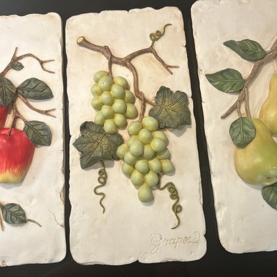 3-piece 3D Fruit Wall Plaque / Wall Hanging Art ~ Grape, Pear, Apple ~Unique~