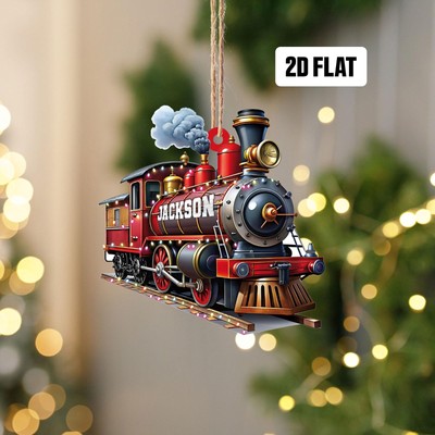 Personalized Train 2D Flat Ornament  Custom Name Locomotive Christmas Ornament