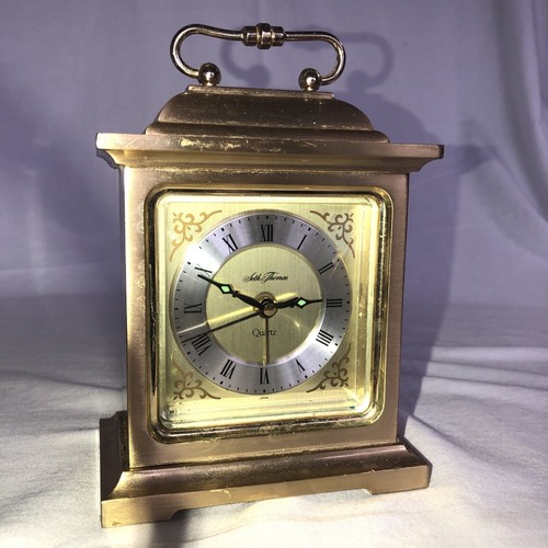 Vintage Seth Thomas Brass Quartz Mantle Clock For Parts