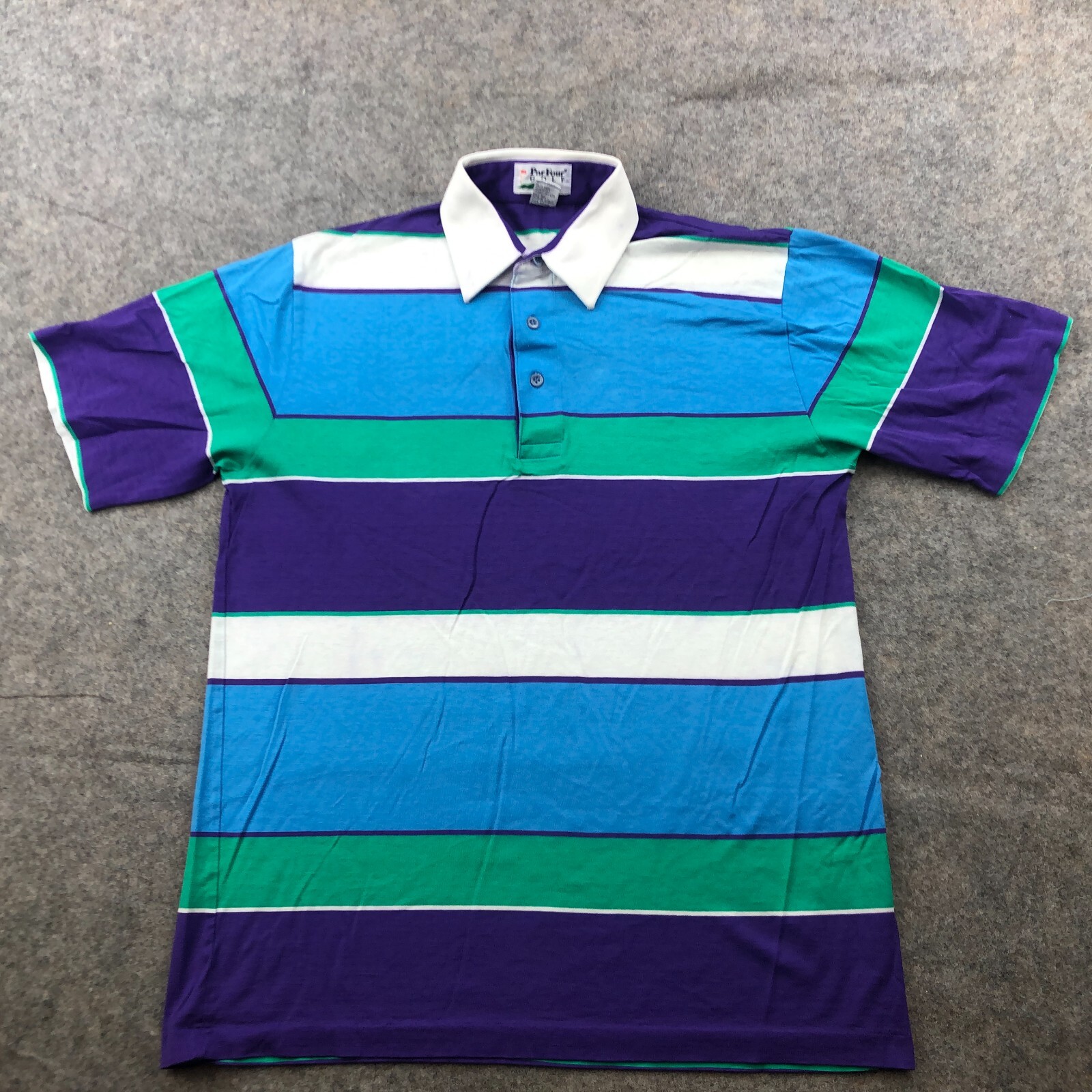 Vintage Par Four Polo Shirt Mens Medium Purple Blue Striped