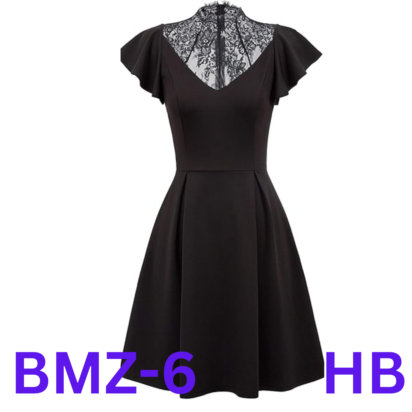 Women's Black Skater Dress Retro Ruffle Cap Sleeve Dark Queen Gothic Black, L