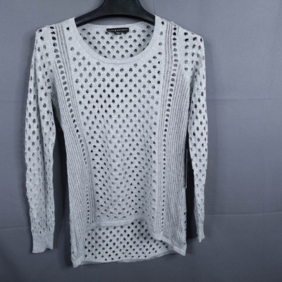 Rock & Republic Womens Sweater Small Gray Open Knit Tunic High Low Pullover NEW