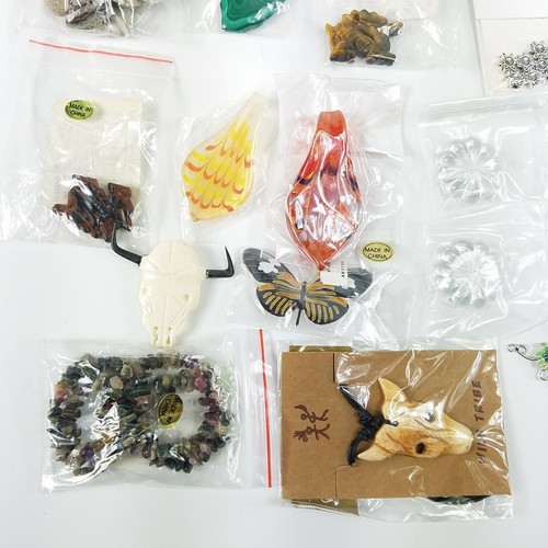 Vtg Lot pendants and beads stone glass metal enamel most are new!