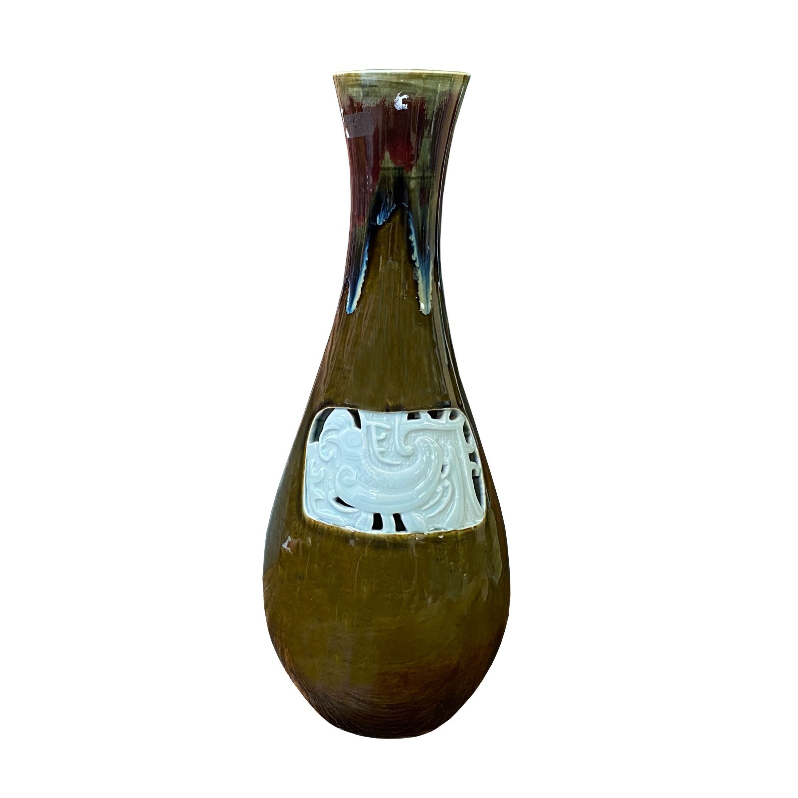 Modern Handmade Bottle Shape Olive Brown Ancient Phoenix Accent Vase ws2773S Modern Handmade Bottle Shape Olive Brown Ancient Phoenix Accent Vase ws2773S