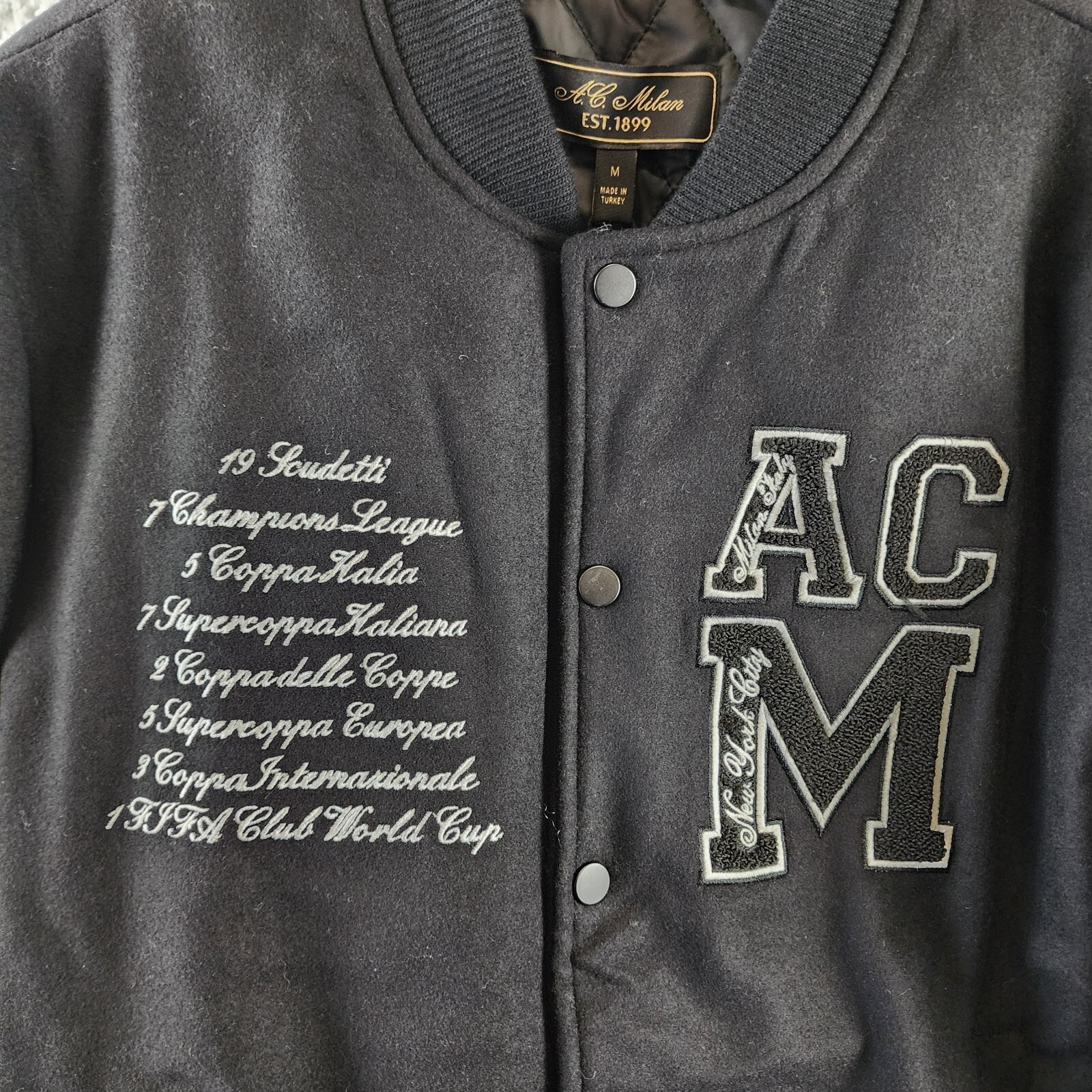 AC Milan Coach Jacket Men's M Black Full Front Button Closure With Side Pockets - Picture 3 of 14