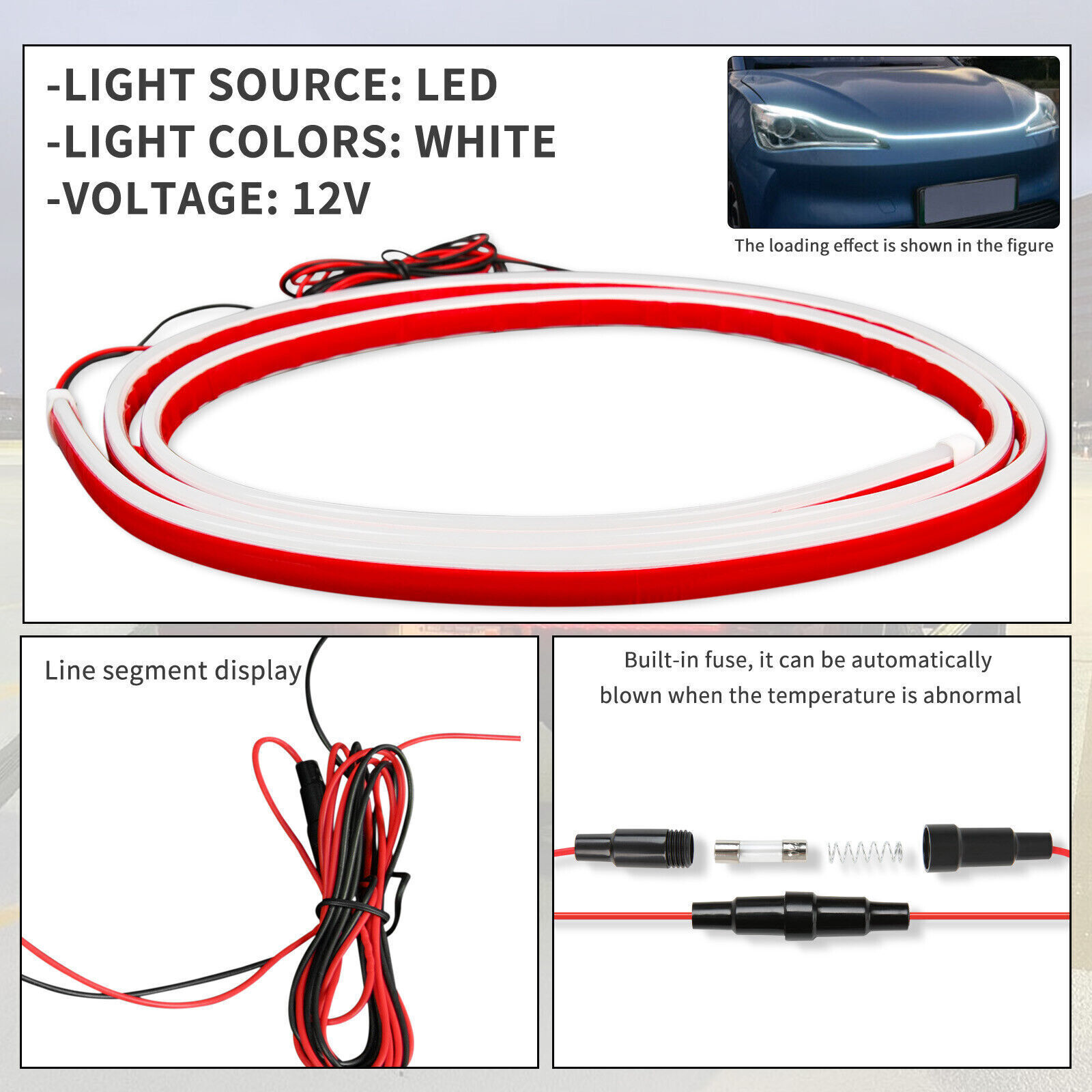 For Ram 1500 2500 3500 Scan Start Up Car LED Hood Light Strip DRL White Running