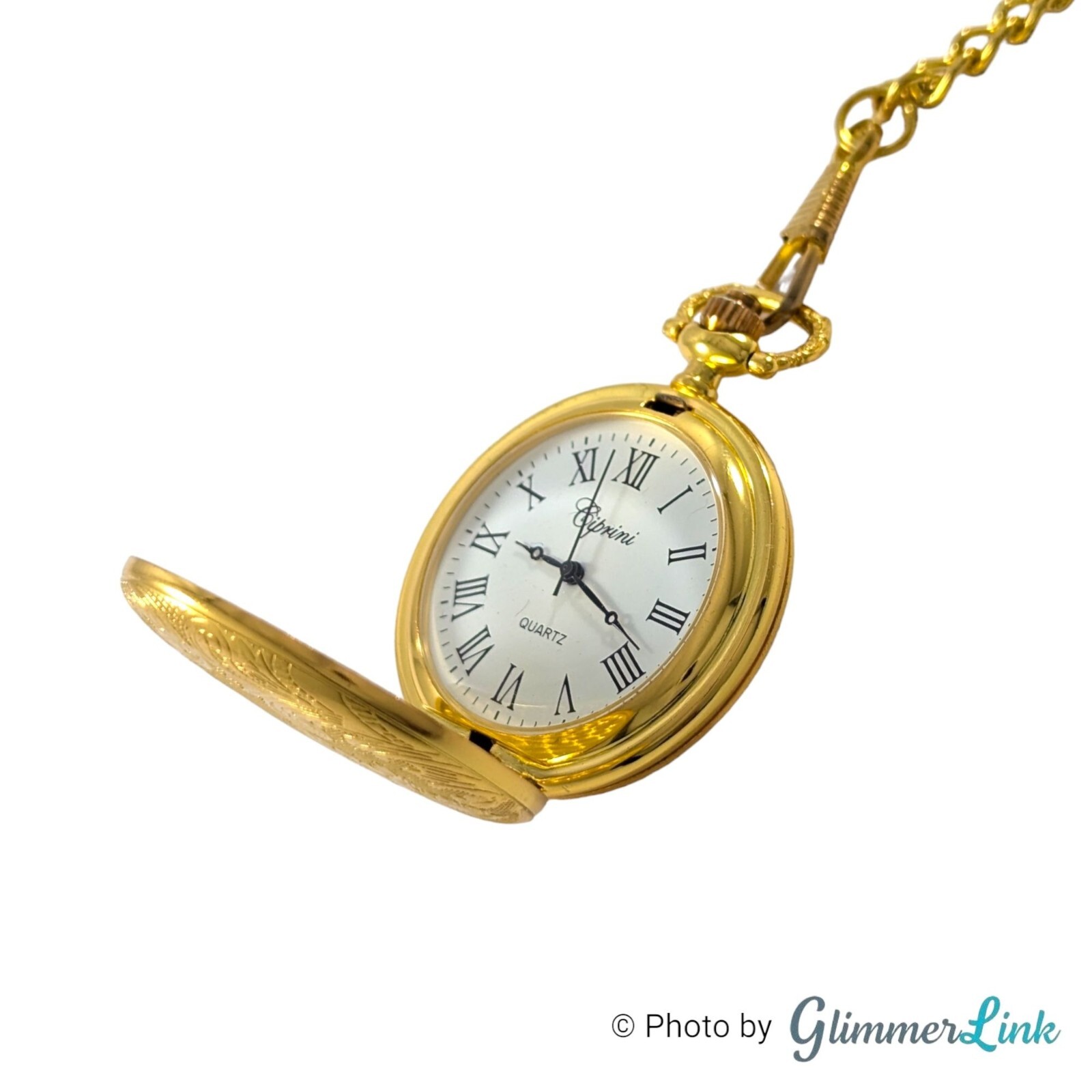 Ciprini Quartz Analog Floral Gold Tone Retro Style Pocket