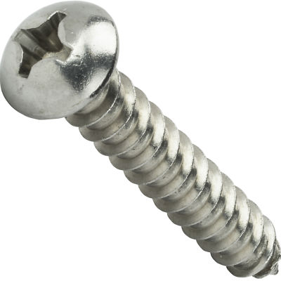 #10 x 1/2'' Phillips Round Head Sheet Metal Screws 18-8 Stainless Steel Qty 100