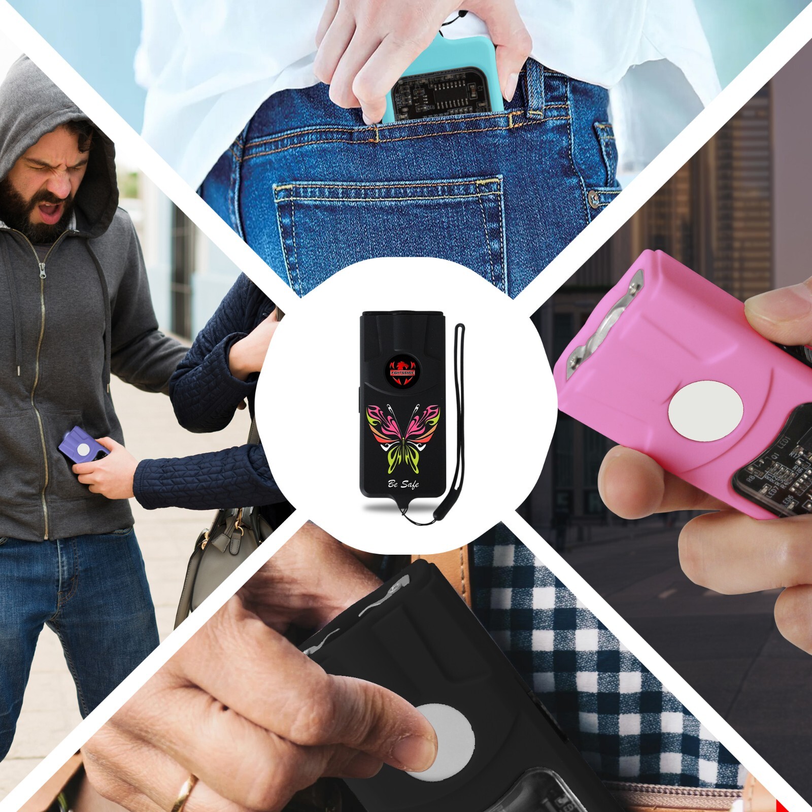 FIGHTSENSE Rechargeable Mini Stun Gun – Compact & Powerful Self-Defense (Black)