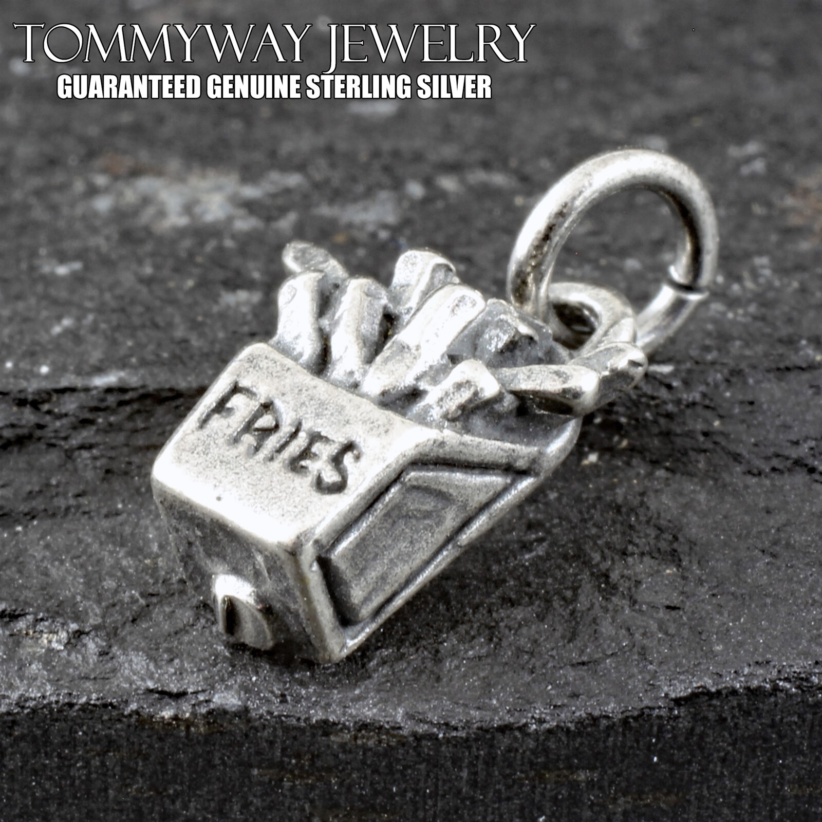 Genuine 925 Sterling Silver 3D French Fries Fry Charm Pendant