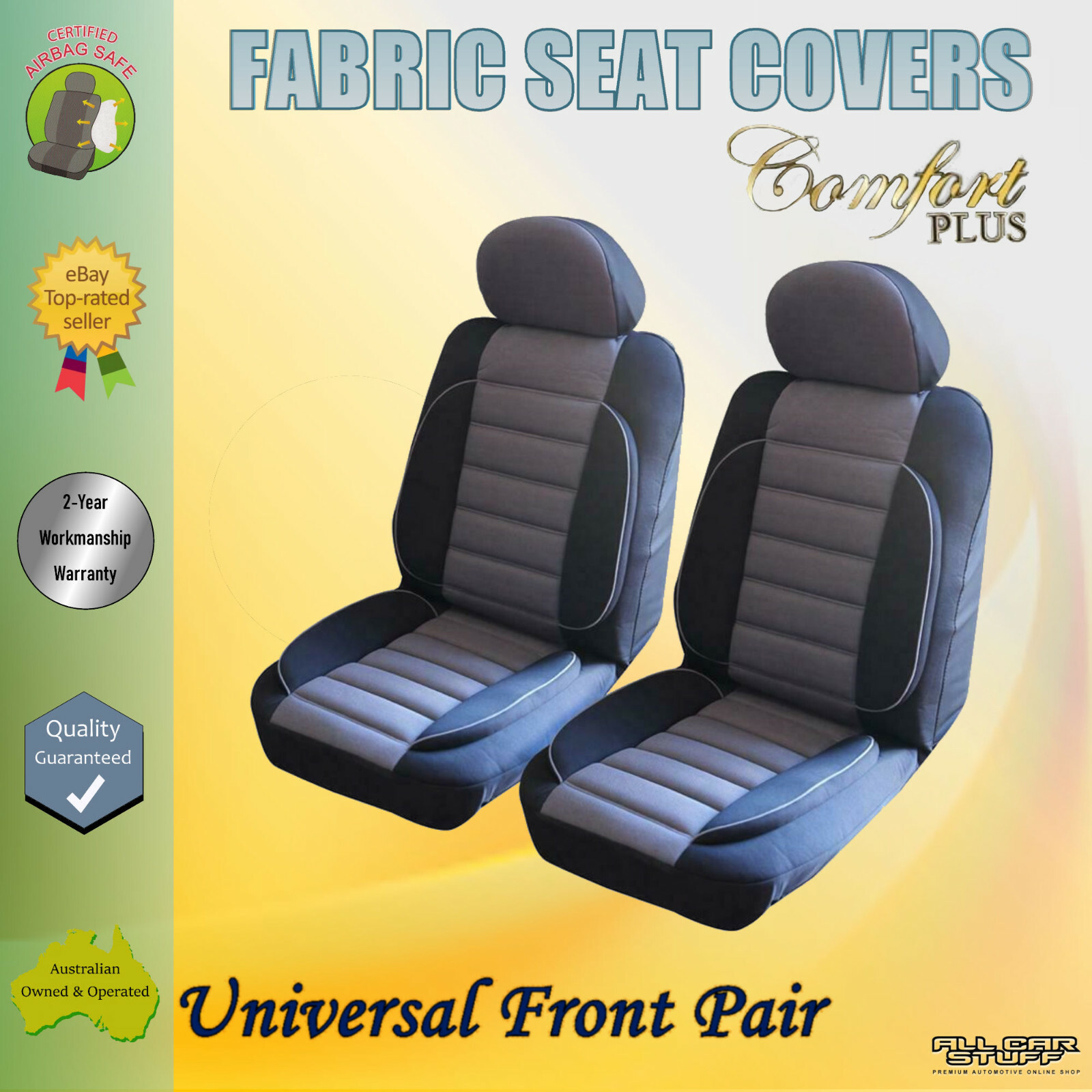 Comfort Plus Grey Seat Covers with Padded Lumbar Support - Universal