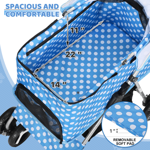 4 Wheels Foldable Pet Stroller Dog Stroller w/Removable Travel Carrier&Cup Hold