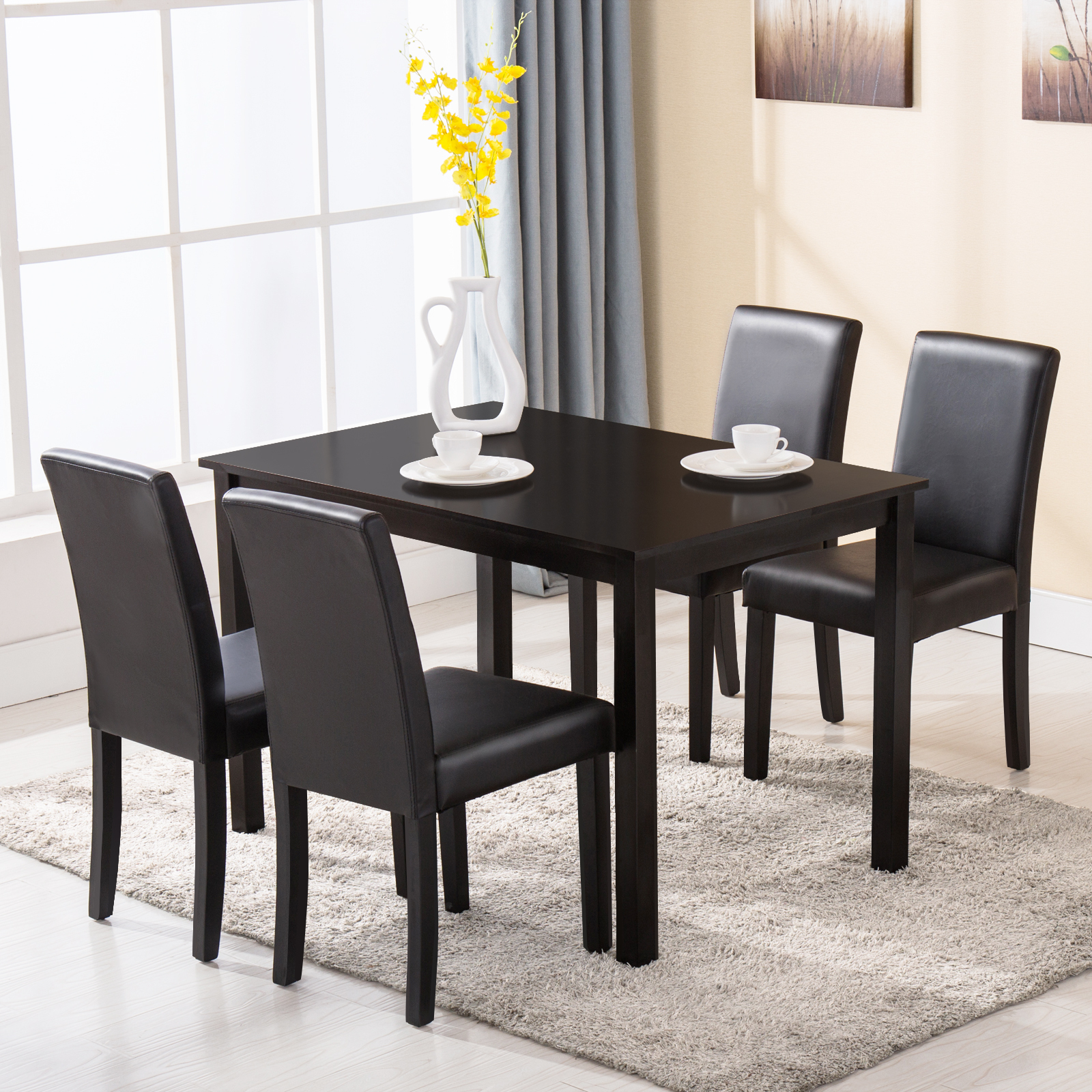 5 Piece Dining Table Set 4 Chairs Wood Kitchen Dinette ...