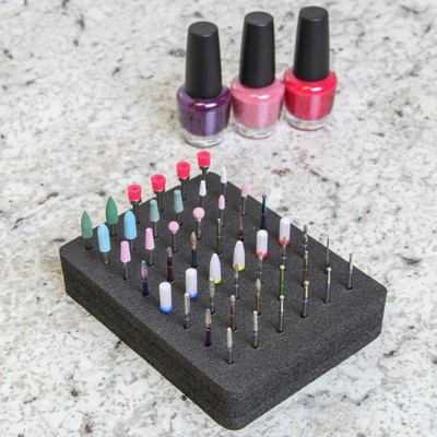 Nail Drill Bit Holder Organizer Stand Display Tray Black Foam Storage Holds 48