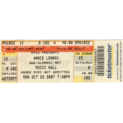 ANNIE LENNOX Concert Ticket Stub DETROIT MI 10/22/07 MUSIC HALL SING EURYTHMICS 