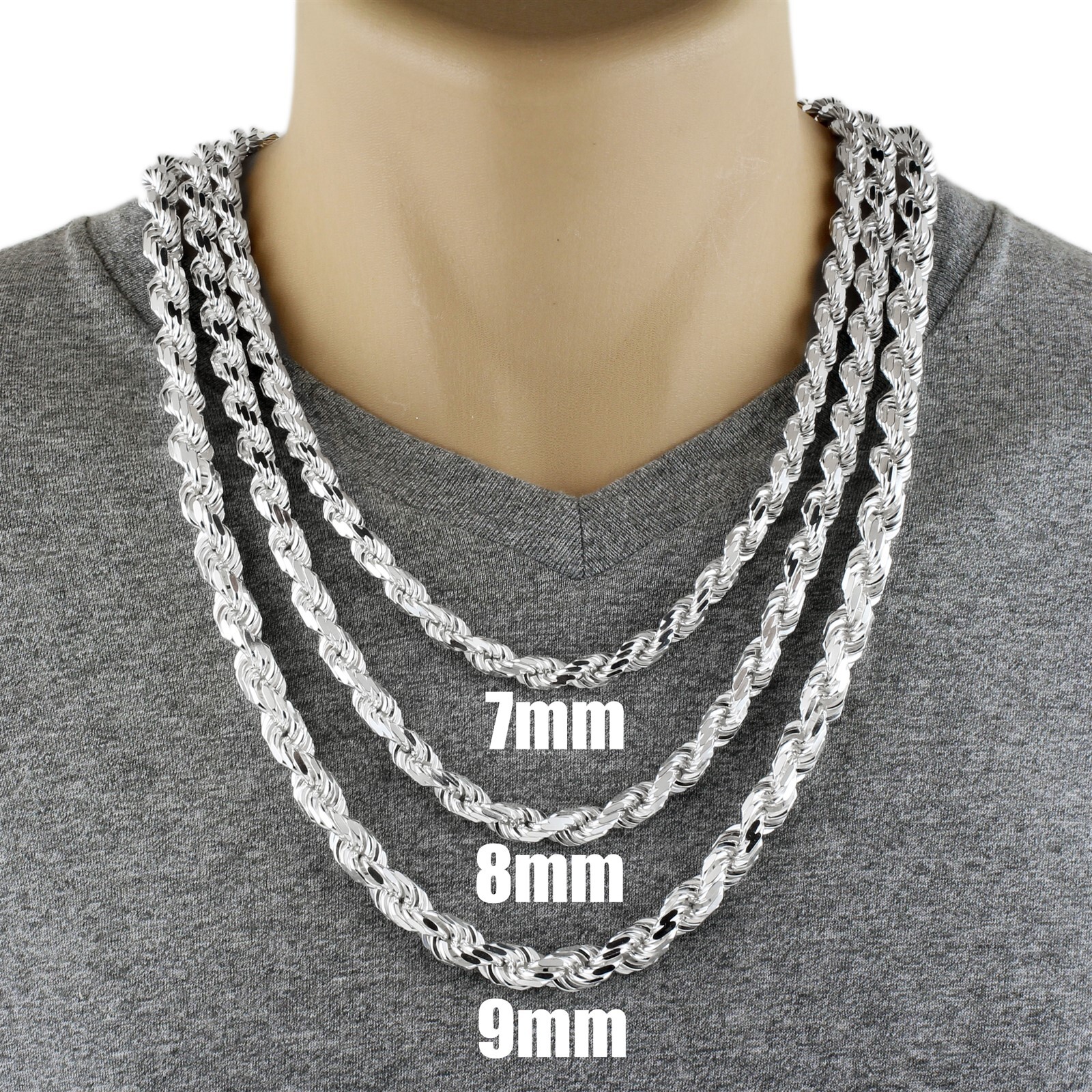 Guaranteed 925 Sterling Silver Thick Heavy & Solid Rope Chain Necklace