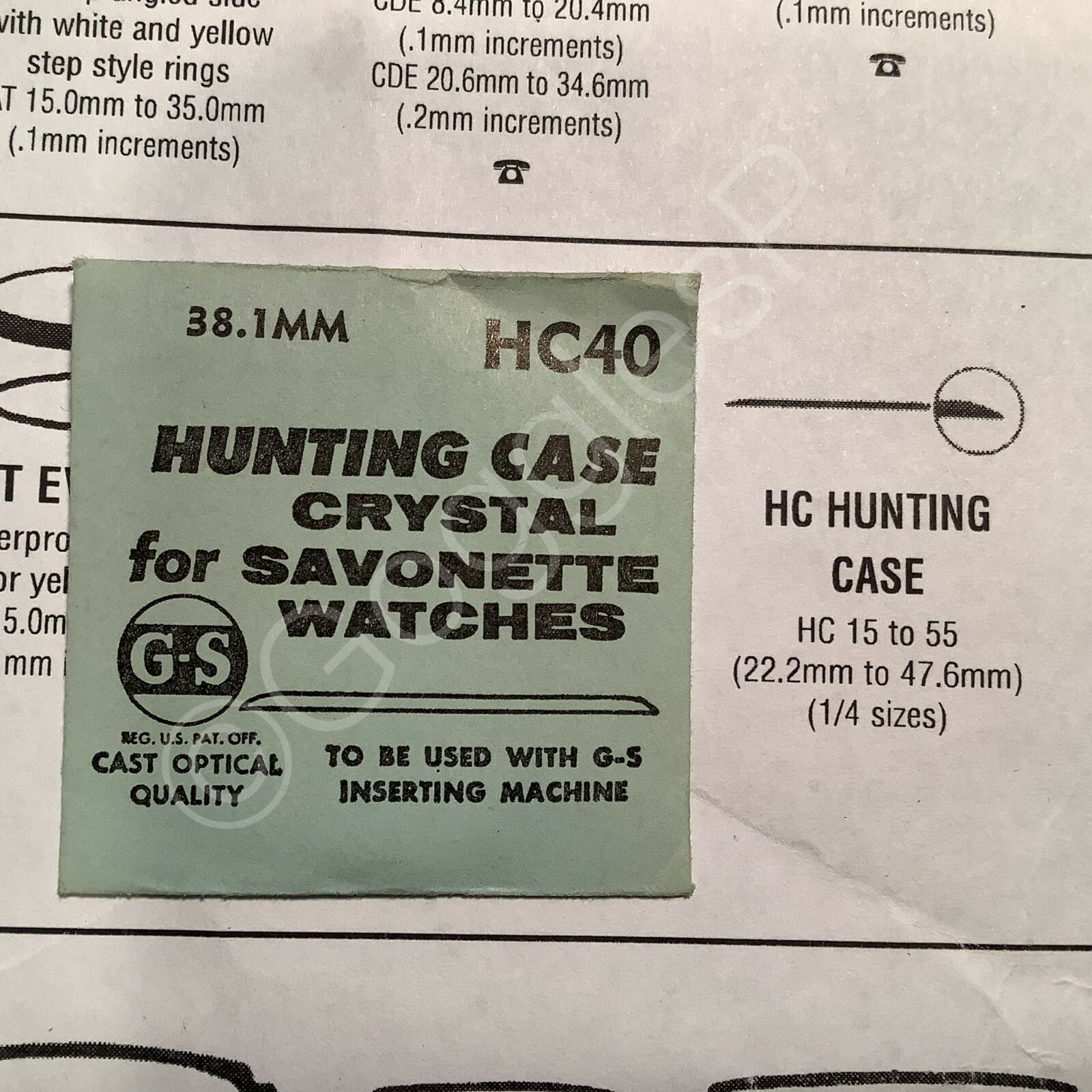 GS HC Hunting Case Acrylic Thin Crystal for Pocket Watches (Choose Size)