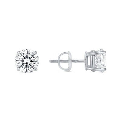 Pre-owned Shine Brite With A Diamond 2.50 Ct Round Real 14k White Gold Sim Diamond Earrings Studs Basket Screw Back In White/colorless