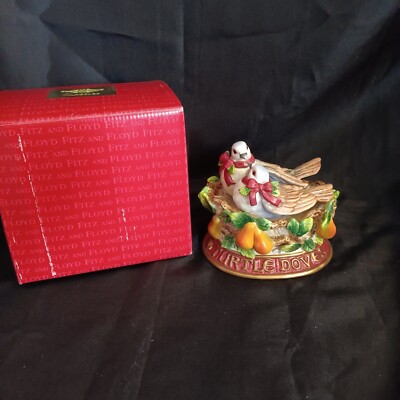 Fitz & Floyd 2 Two Turtle Doves Salt & Pepper With Tray 12 Days Of Christmas NOB
