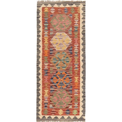 Hand Knotted Afghan Vegetable Flat weave Kilim Runner Carpet 2' x 5'6 Ft -W17258