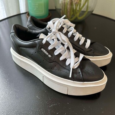 Womens Adidas Sleek Super Black Core Platform Fashion Point Sneaker 6.5