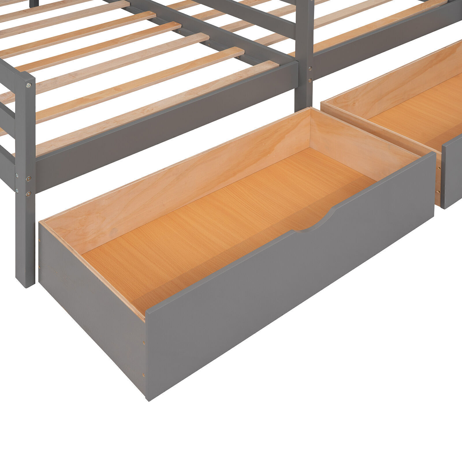 Gray Double Twin Size House Bed Wooden Platform Bed Frame with 2 Storage Drawers