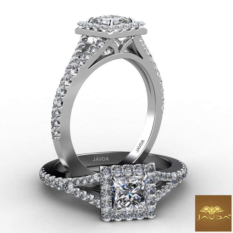 Halo Split Shank French U Pave Princess Diamond Engagement Ring Gia D Vs1 1 Ct