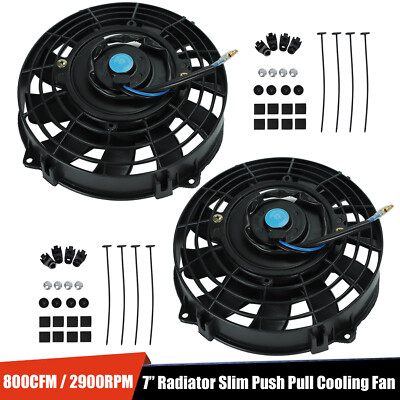 2x 7'' inch Universal Slim Fan Push Pull Electric Radiator Cooling 12V Mount Kit
