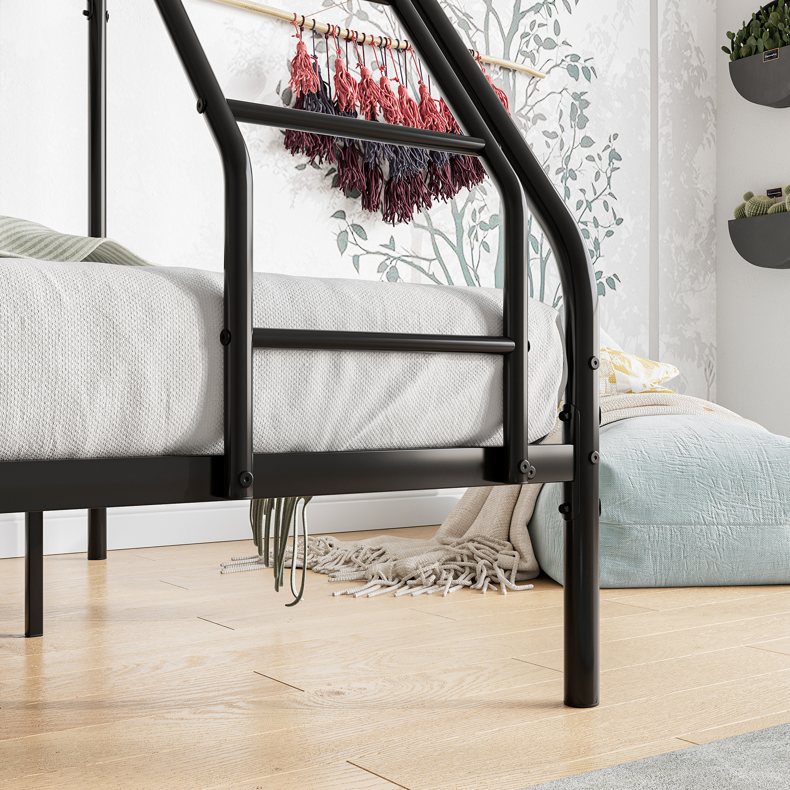 Twin-Over-Full Metal Bunk Bed w/ Enhanced Upper-Level Guardrail Bed Frame Black