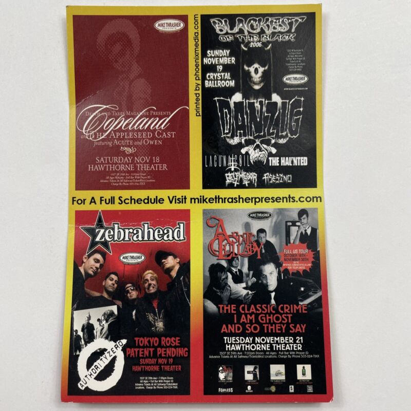 Concert flyer Danzig Zebrahead Panic at the disco Angels & Airways Promo card