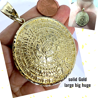 0 GOLd Aztec Pendant Azteca 10k SOLID sun calendar mayan oro 2.90 Big LargeHuge