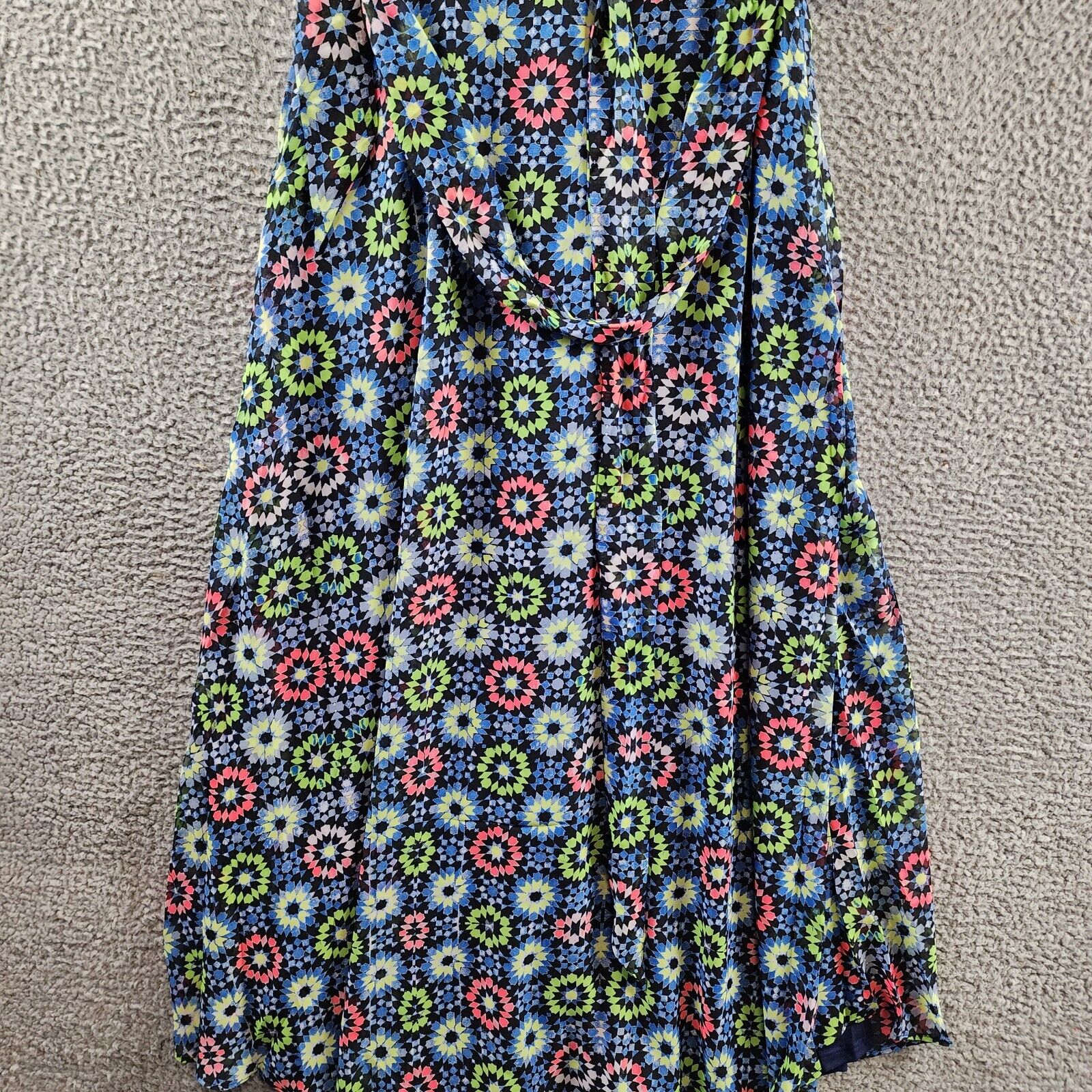 NY Collection Petite Sleeveless Belted Chiffon Maxi Dress Women's PS Blue Multi - Picture 4 of 13