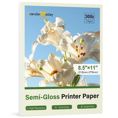 Semi Glossy Thin Printer Paper 30LB 8.5X11 Inch Single-Sided for Inkjet and L...