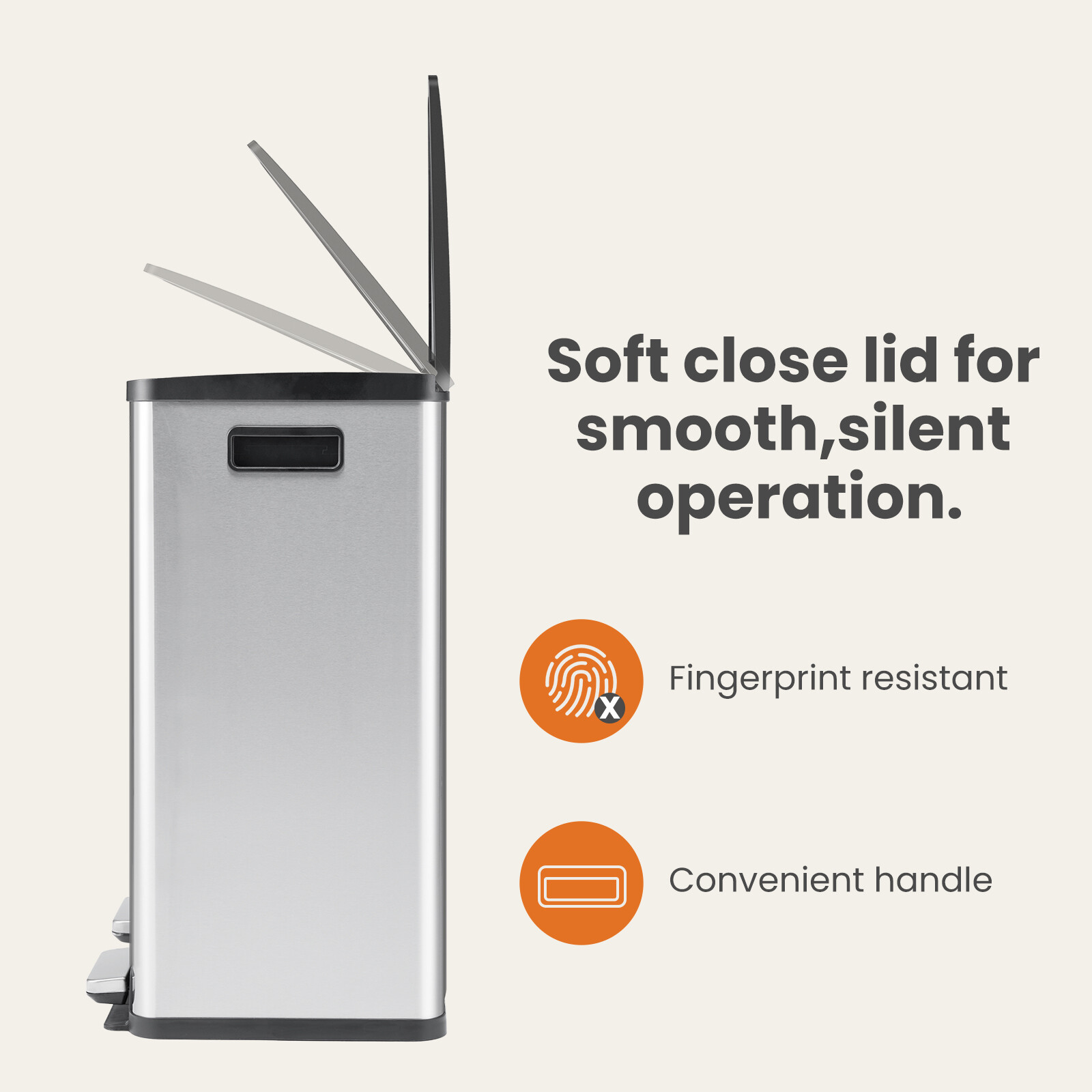 Dual Plastic Compartment Garbage Bin 60L Stainless Kitchen Trash Can w/ Lid