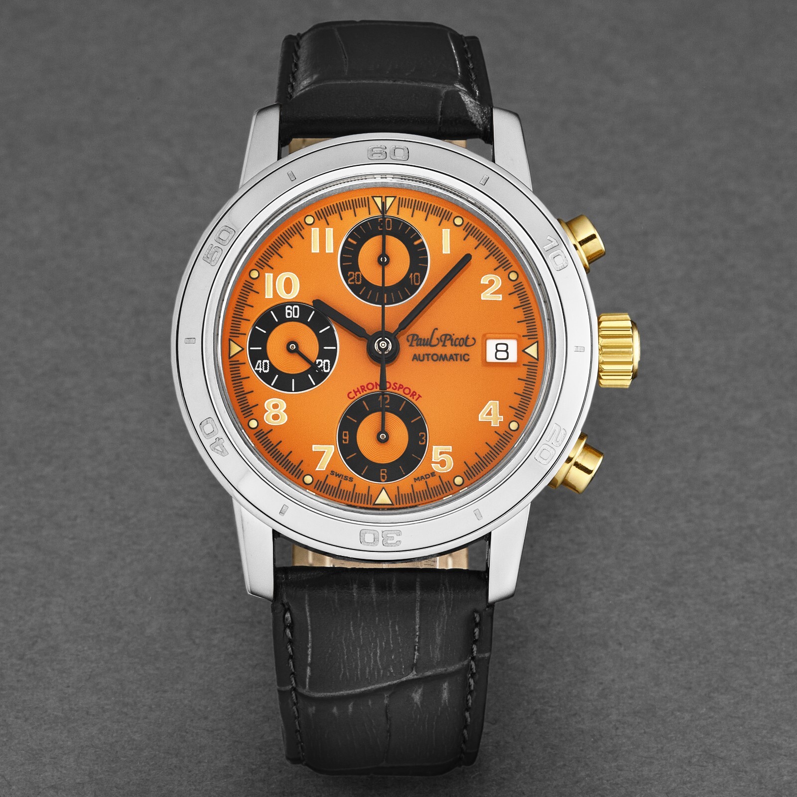 Pre-owned Paul Picot Men's 'chronosport' Chronograph Orange Dial Automatic P7033.20a.935