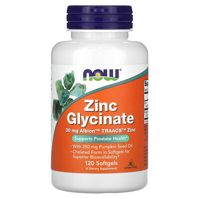 Now Foods Zinc Glycinate 120 Softgels GMP Quality Assisted