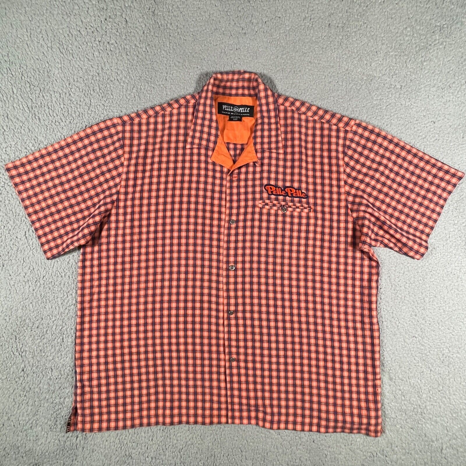 Pelle Pelle Shirt Mens XXL Marc Buchanan Orange Blue Plaid