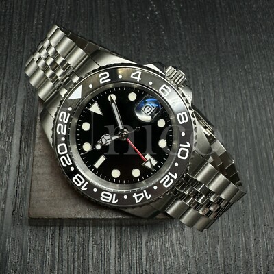 Custom Made MODS GMT Style Watch Automatic Movement Black Dial Bruce Wayne Gray