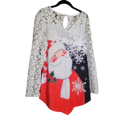 ''Not Ugly'' Christmas Sweter Nice Print Croshet Sleeves L