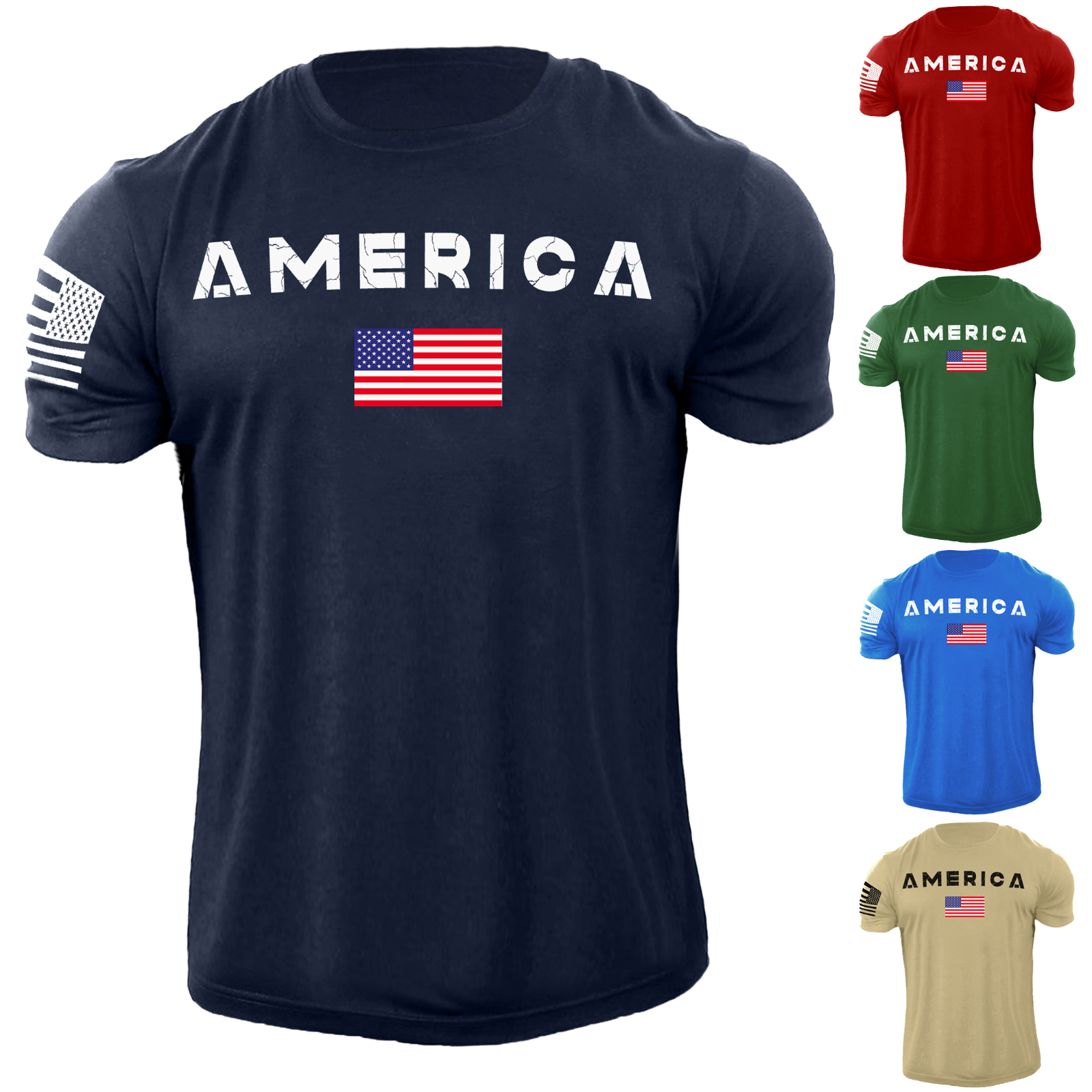 Men's USA Flag T Shirt Distress American Patriotic 100% Cotton