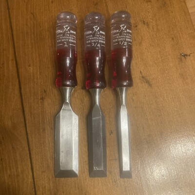Buck Bros 3 Piece Wood Chisel Set   1/2''  3/4'' 1'' USA Made Lifetime Warranty