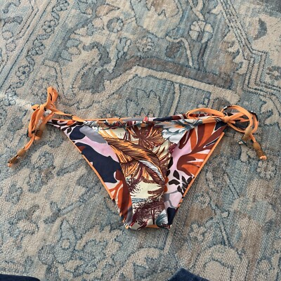 Maaji String Bikini Reversible Swimsuit Bottoms Womens Size Small Orange Floral