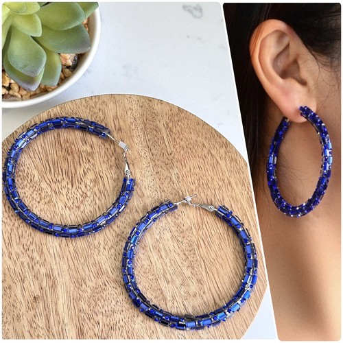 イヤリング Wilhelmina Garcia Stardust Hoop Earrings SS22018-Blue Tri Colored Hoop Earrings — Shimmer by Cindy®