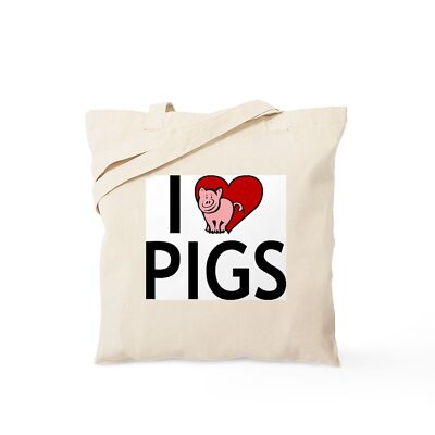 CafePress I Love Pigs Natural Canvas Tote Bag, Cloth Shopping Bag (136448071)