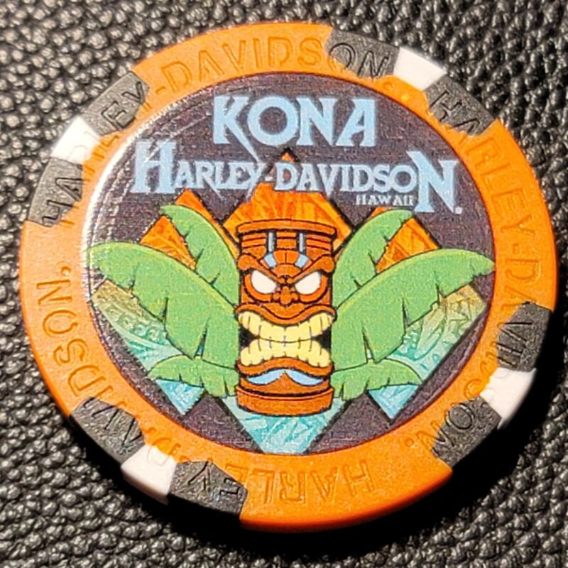KONA HD~ Waikoloa, HAWAII ~ (WIDE PRINT Orange/Blac) Harley Davidson Poker Chip