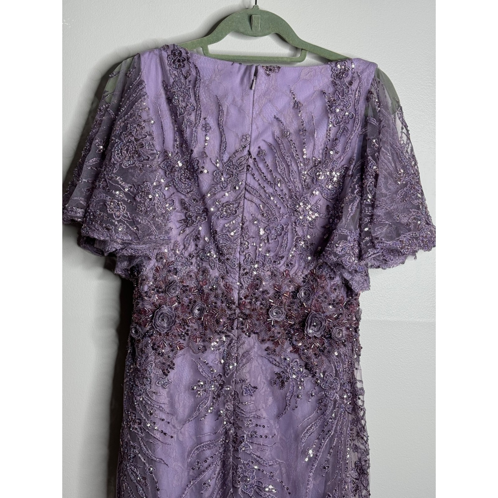 Pre-owned Mac Duggal Vintage Lilac Flutter Sleeve Evening Gown Maxi Dress Size 8 67493 In Purple